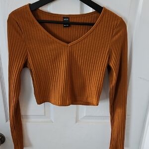 SHEIN Brown Ribbed Crop Blouse